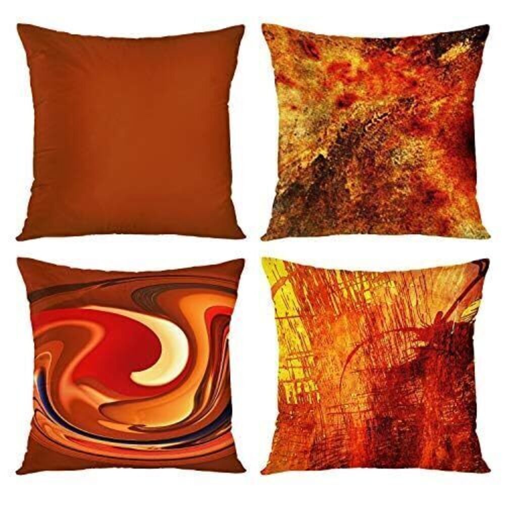 8622 Set of 4 Throw Pillow Covers Burnt Orange Abstract Red 20 Tan Funky